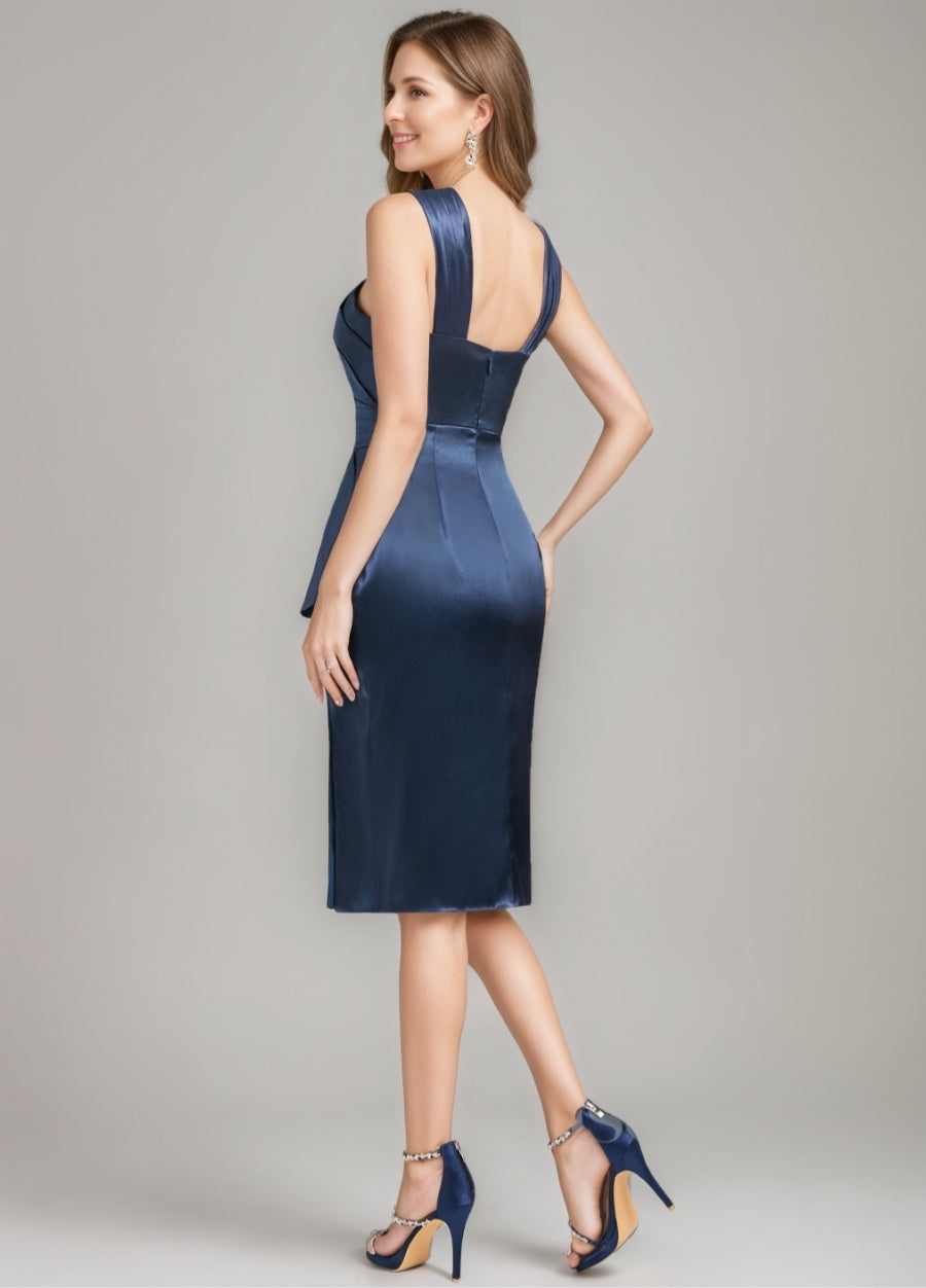 Sheath/Column Criss Cross Knee-Length Ruched Mother Of The Bride Dresses With Ruffles & Side Slit BabaMila