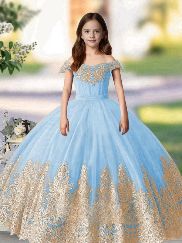 Flower Girl Dress Princess Applique Pageant Dresses Kids First Communion Dress Birthday Party Formal Prom Ball Gowns Girls Gidiondress