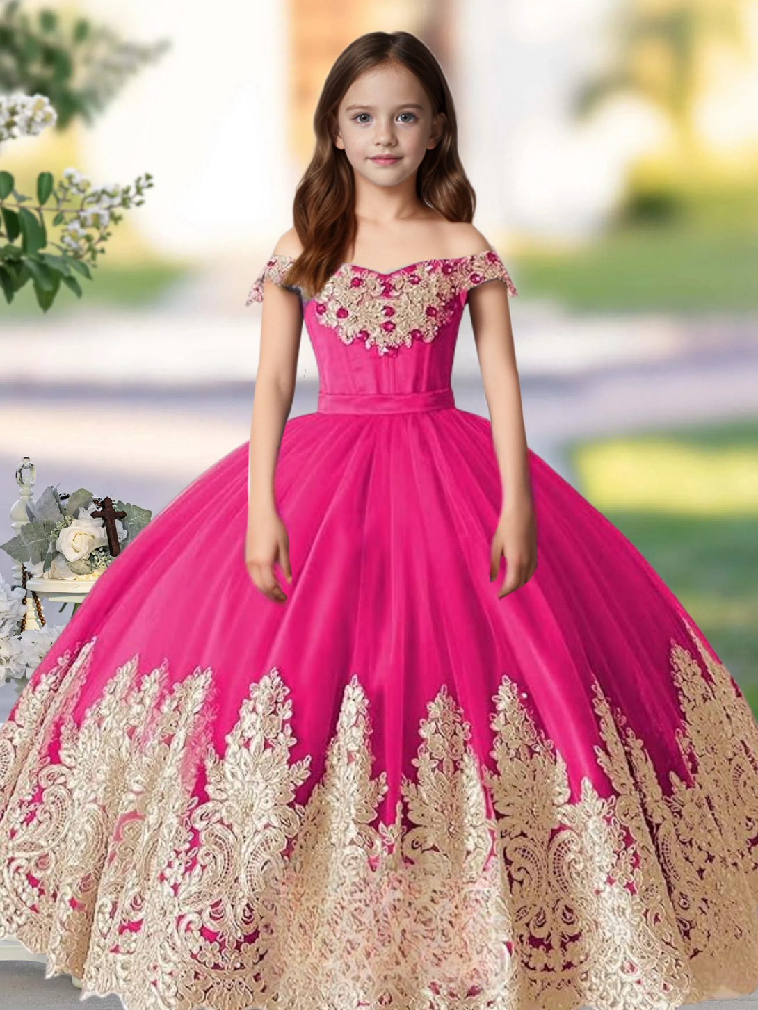 Flower Girl Dress Princess Applique Pageant Dresses Kids First Communion Dress Birthday Party Formal Prom Ball Gowns Girls Gidiondress