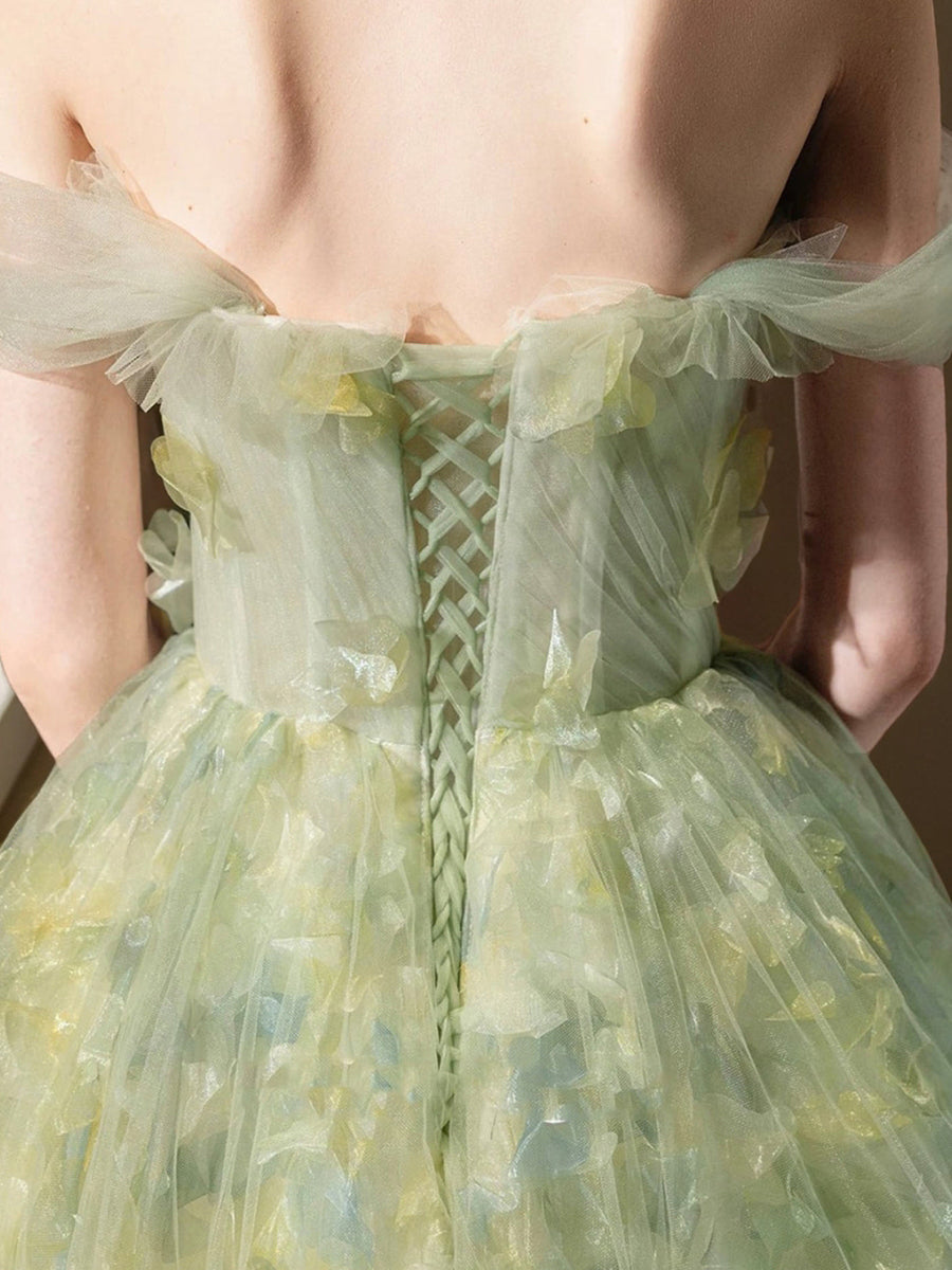Ball Gown Off-the-Shoulder Sleeveless Elegant Prom Dresses with Ruffles/Embroidery BabaMila