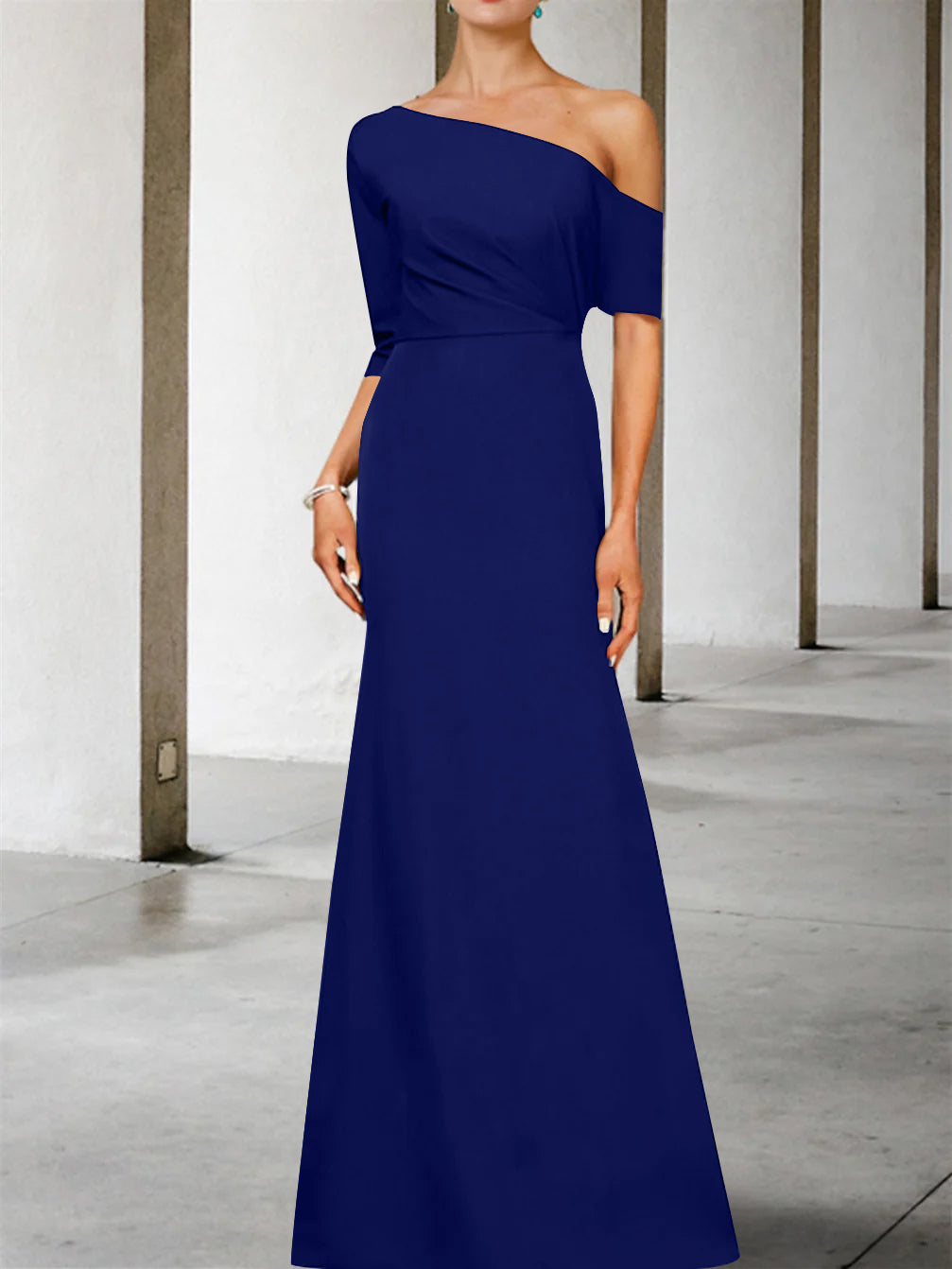 A-Line/Princess One-Shoulder 3/4 Length Sleeves Floor-Length Mother Of The Bride Dresses BabaMila