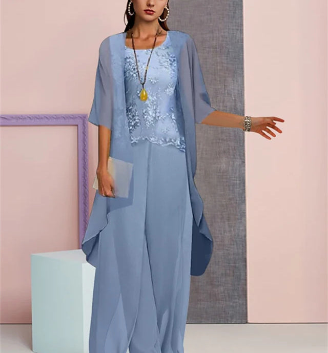 Chiffon Mother Of The Bride Pantsuits With Jacket BabaMila