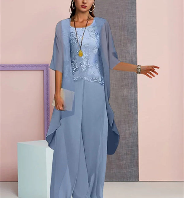 Chiffon Mother Of The Bride Pantsuits With Jacket BabaMila
