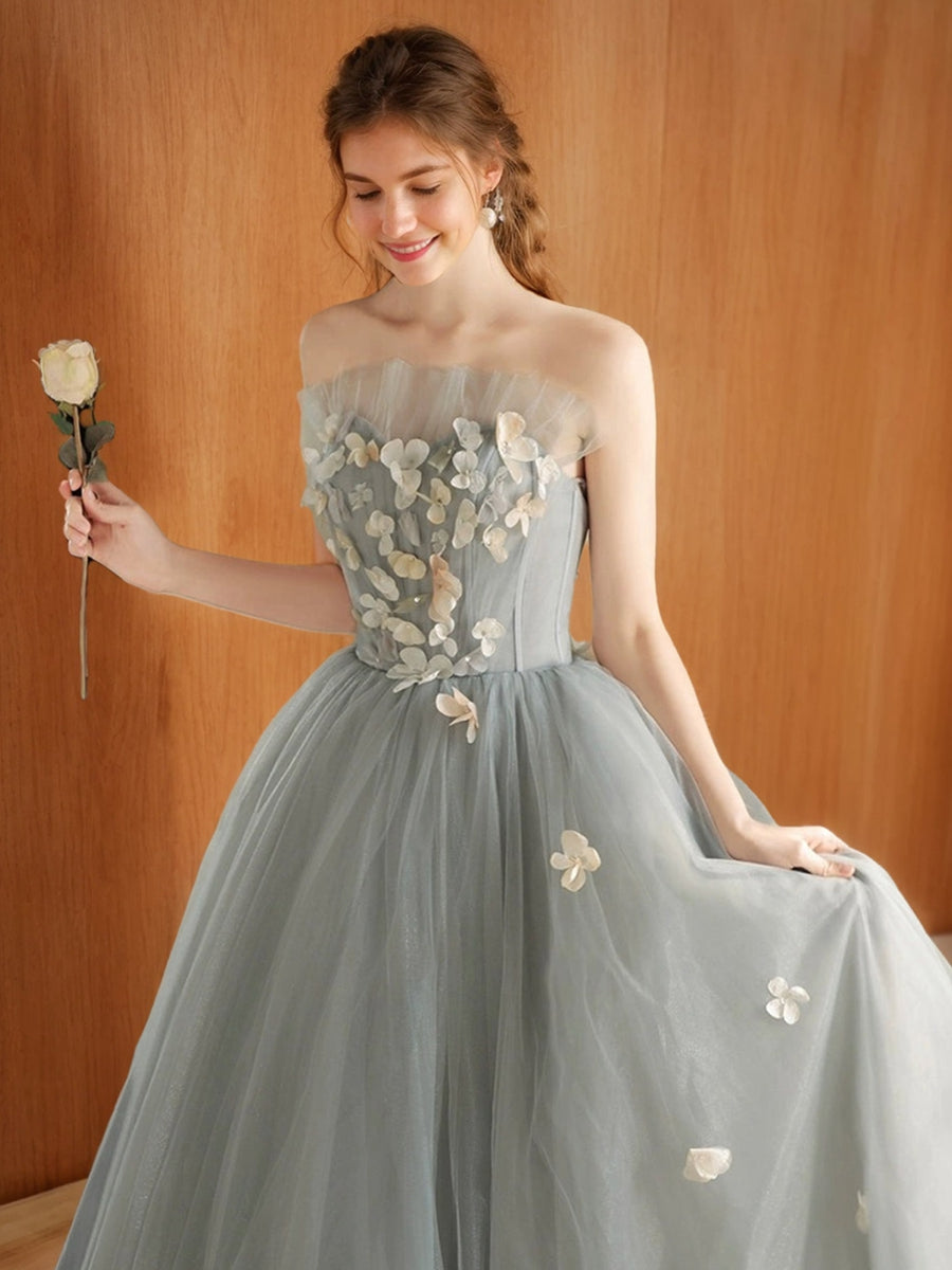 A-Line/Princess Sweetheart Neck Strapless Tulle Pleated Prom Dresses with Embroidery/Ruffles BabaMila
