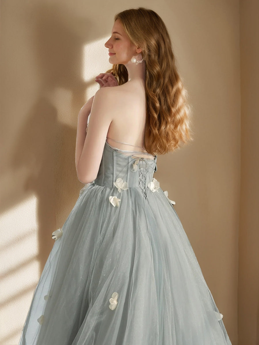 A-Line/Princess Sweetheart Neck Strapless Tulle Pleated Prom Dresses with Embroidery/Ruffles BabaMila
