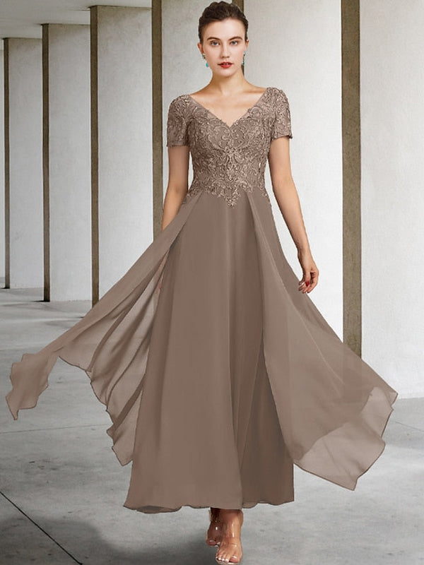 A-Line/Princess V-Neck Ankle-Length Mother Of The Bride Dresses BabaMila