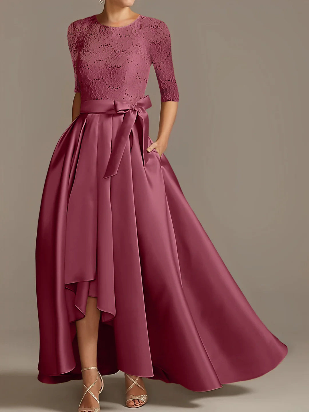 A-Line/Princess Scoop Floor-Length Half Sleeves Mother Of The Bride Dresses With Ruffles Bow(S) BabaMila
