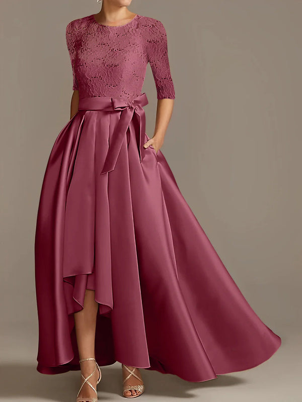 A-Line/Princess Scoop Floor-Length Half Sleeves Mother Of The Bride Dresses With Ruffles Bow(S) BabaMila