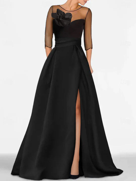 A-Line/Princess One-Shoulder 3/4 Length Sleeves Floor-Length Mother Of The Bride Dresses BabaMila