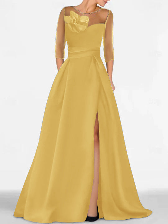 A-Line/Princess One-Shoulder 3/4 Length Sleeves Floor-Length Mother Of The Bride Dresses BabaMila