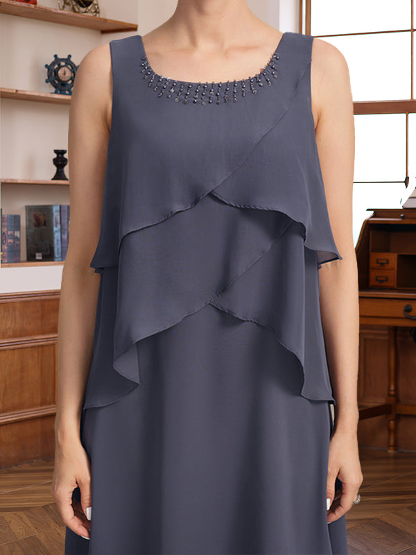 A-Line/Princess Scoop Knee-Length Mother Of The Bride & Groom Dresses With Jacket & Beads & Ruffles BabaMila