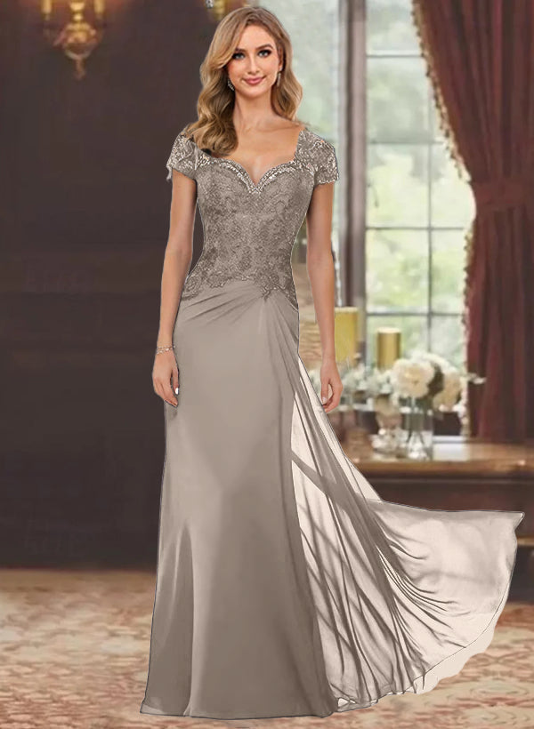 A-Line/Princess One-Shoulder 3/4 Length Sleeves Floor-Length Mother Of The Bride Dresses BabaMila