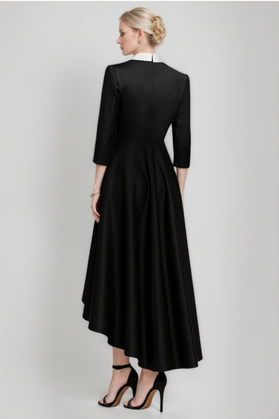 A-Line/Princess V-Neck Peaked Lapel 3/4 Sleeves Asymmetrical Mother Of The Bride Dresses With Buttons BabaMila