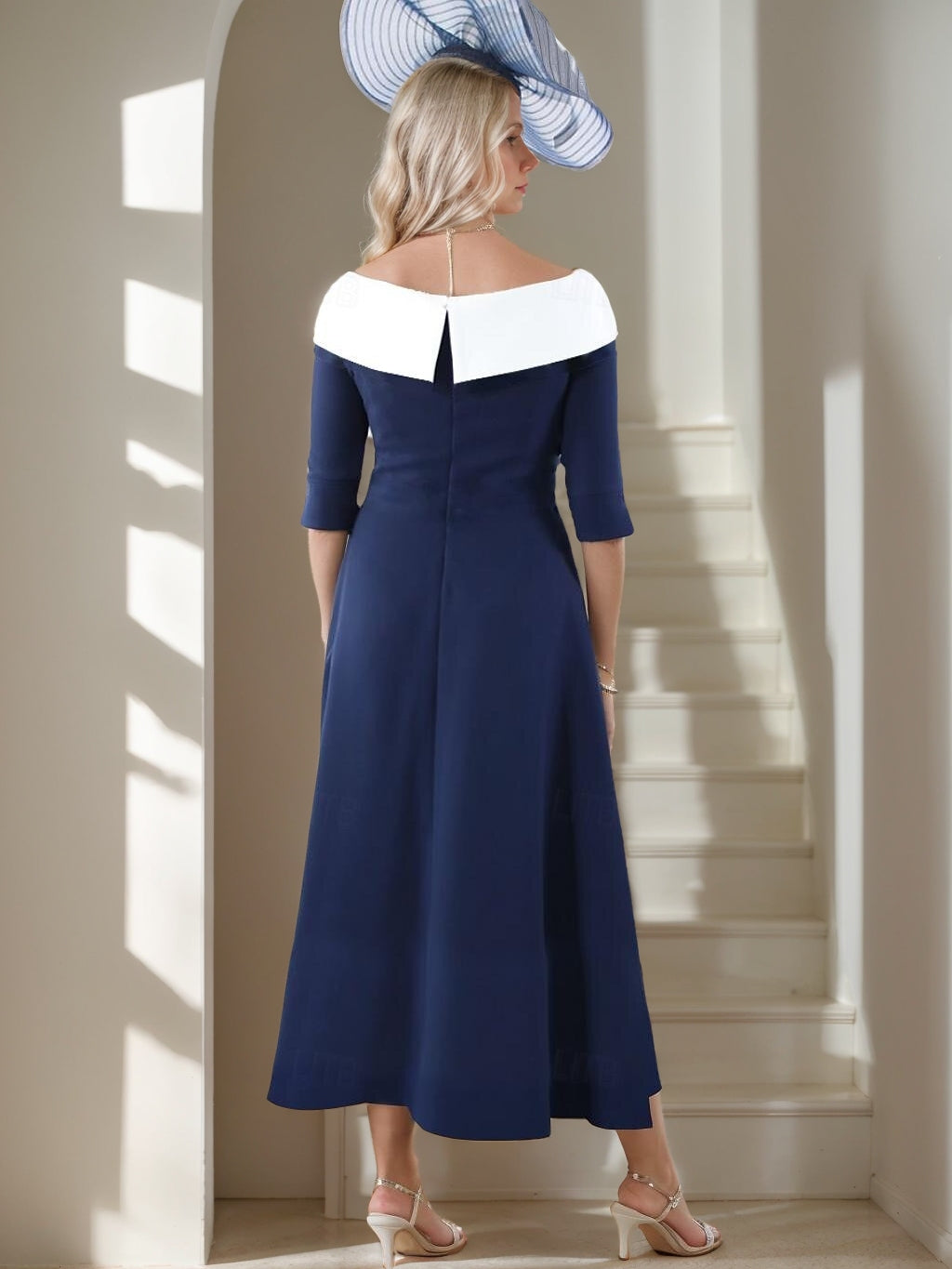 A-Line/Princess V-Neck Half Sleeves Tea-Length Mother Of The Bride Dresses With Pleats BabaMila