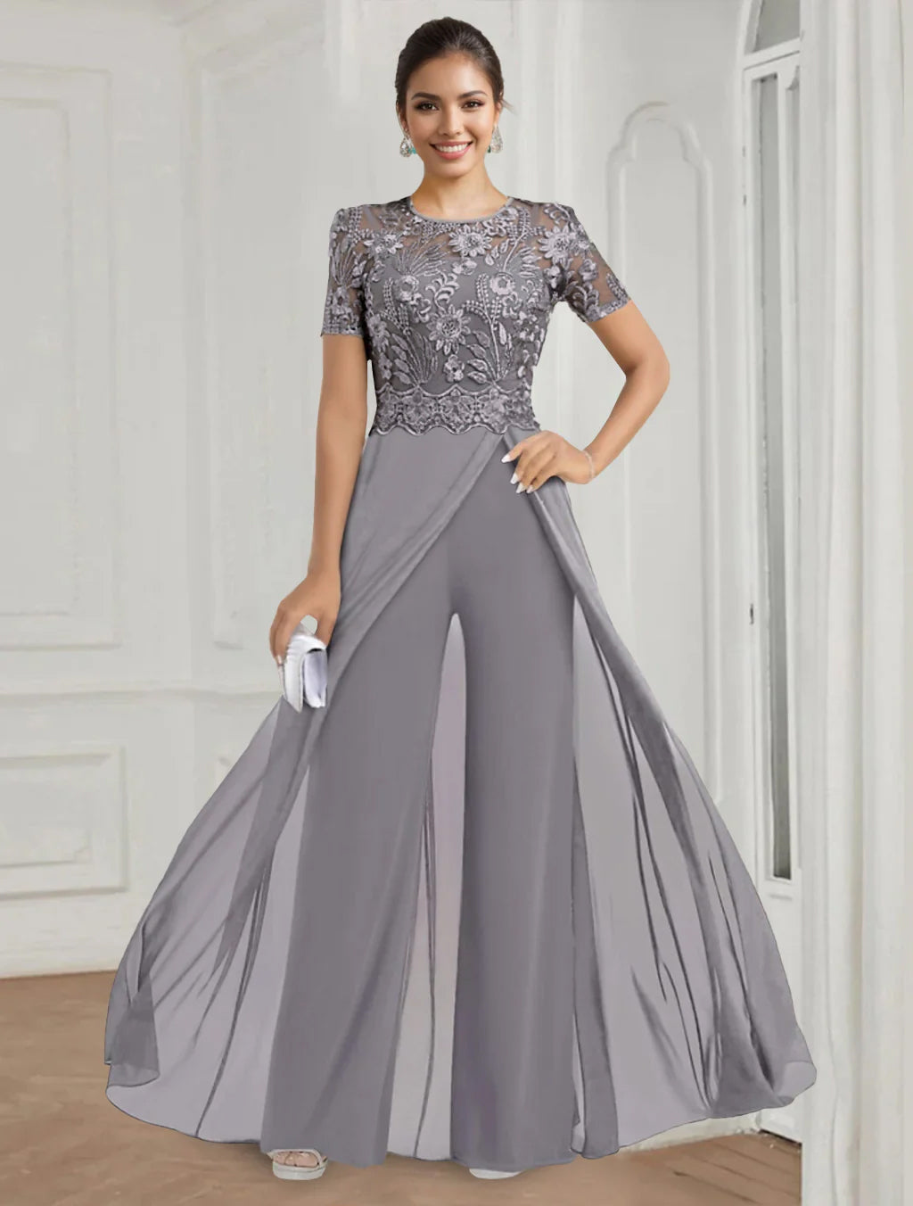 A-Line/Princess One-Shoulder 3/4 Length Sleeves Floor-Length Mother Of The Bride Dresses BabaMila