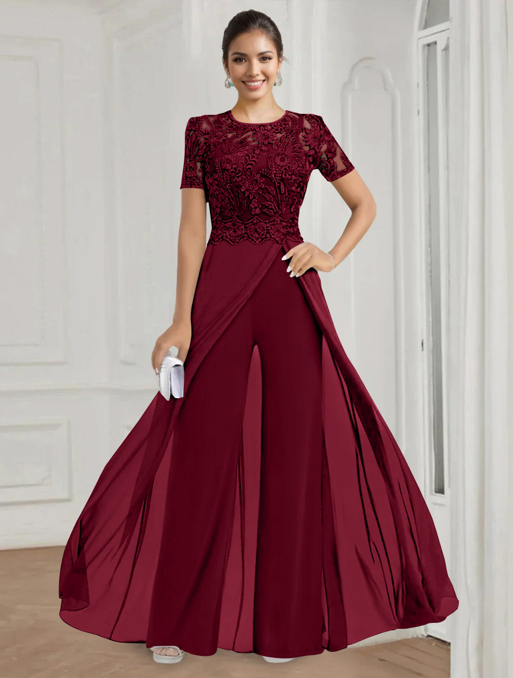 A-Line/Princess One-Shoulder 3/4 Length Sleeves Floor-Length Mother Of The Bride Dresses BabaMila