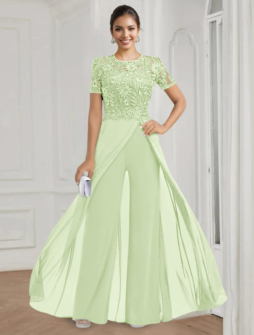 A-Line/Princess One-Shoulder 3/4 Length Sleeves Floor-Length Mother Of The Bride Dresses BabaMila