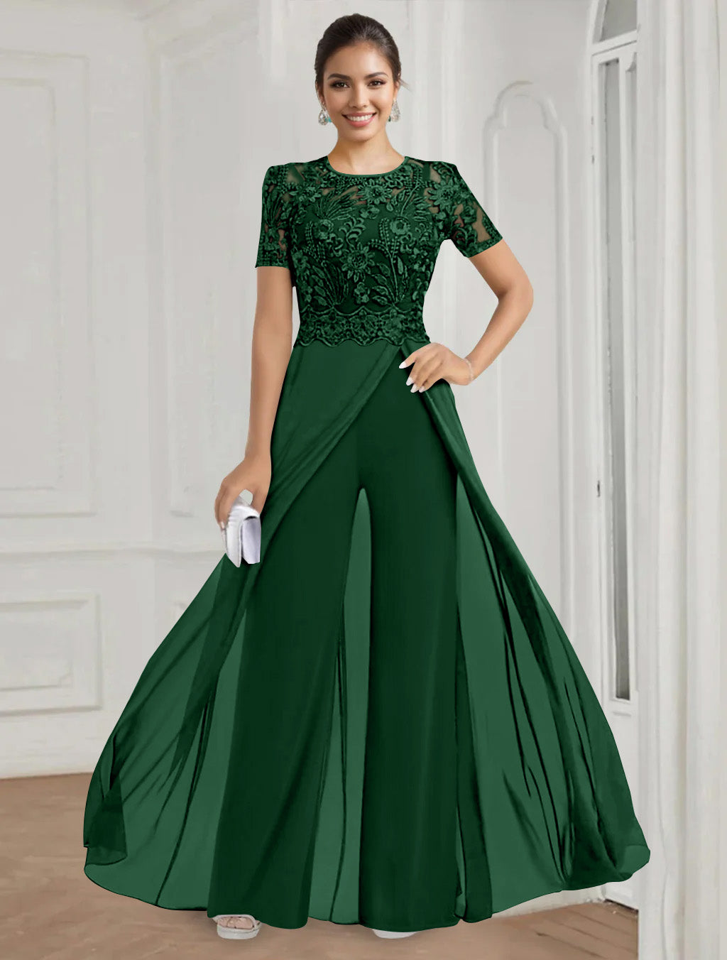 A-Line/Princess One-Shoulder 3/4 Length Sleeves Floor-Length Mother Of The Bride Dresses BabaMila