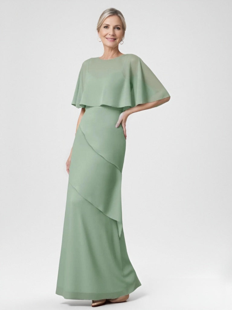 A-Line/Princess Scoop Half Sleeves Floor-Length Chiffon Mother Of The Bride Dresses BabaMila