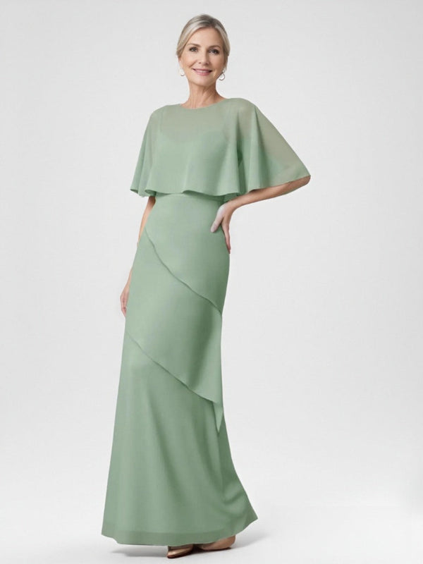 A-Line/Princess Scoop Half Sleeves Floor-Length Chiffon Mother Of The Bride Dresses BabaMila