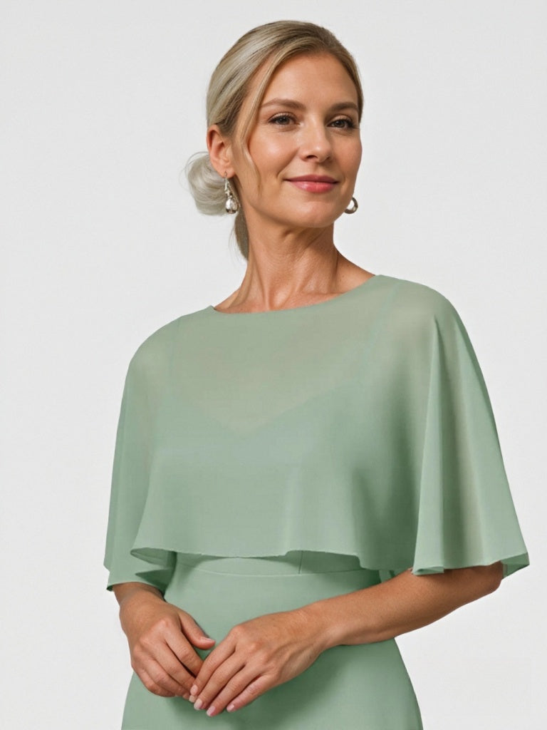 A-Line/Princess Scoop Half Sleeves Floor-Length Chiffon Mother Of The Bride Dresses BabaMila