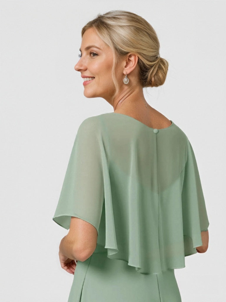 A-Line/Princess Scoop Half Sleeves Floor-Length Chiffon Mother Of The Bride Dresses BabaMila