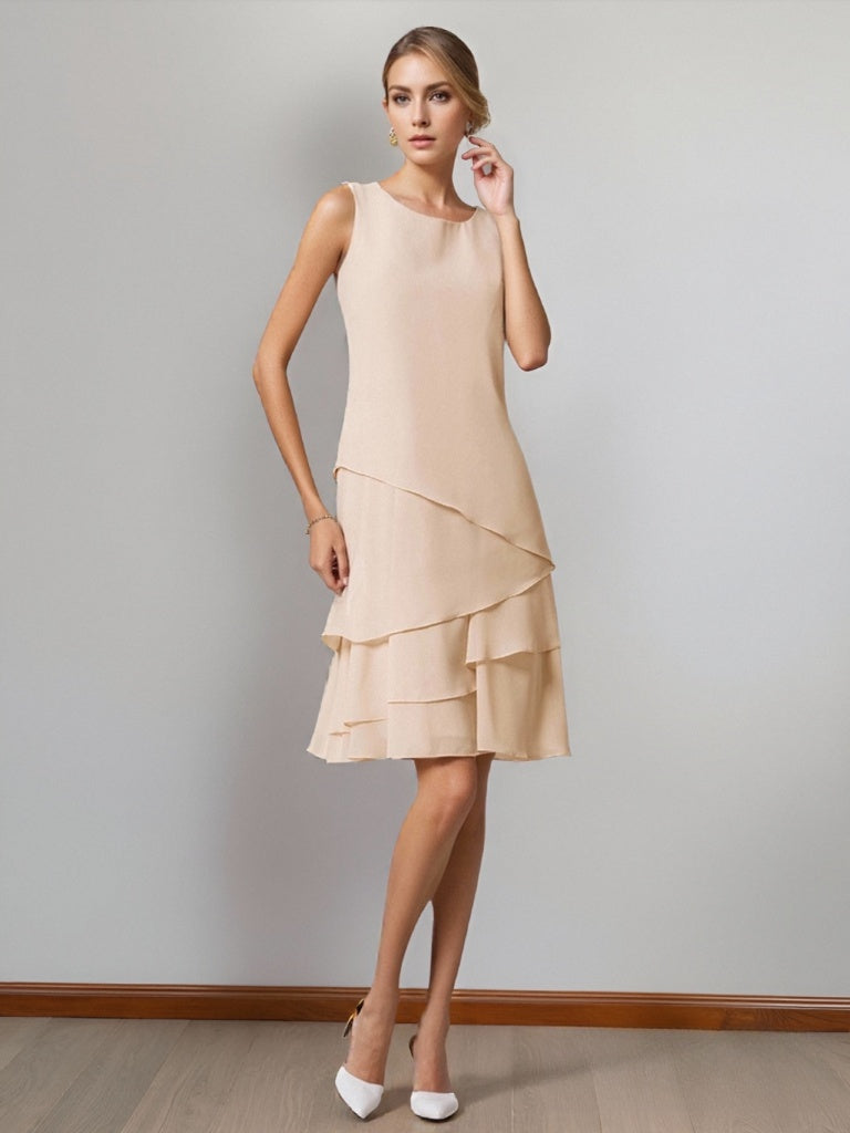 A-Line/Princess Scoop Neck Knee-Length Chiffon Mother Of The Bride Dresses With Jacket & Ruffles BabaMila