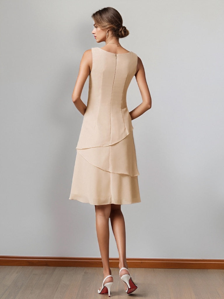 A-Line/Princess Scoop Neck Knee-Length Chiffon Mother Of The Bride Dresses With Jacket & Ruffles BabaMila