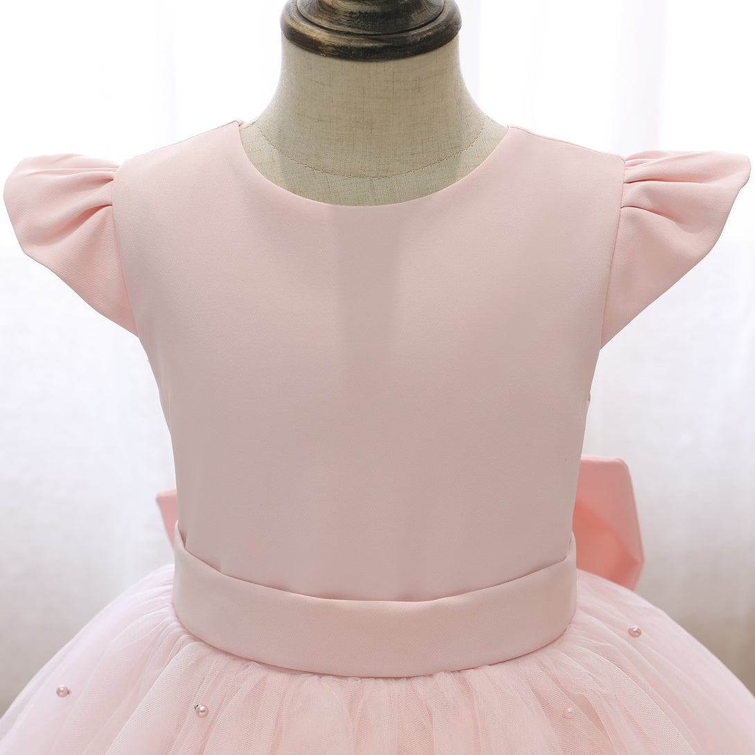 Scoop Neck Flutter Straps Knee-Length Satin/Tulle Holiday＆Christmas Dresses With Bow/Belt/Beads Girls Gidiondress