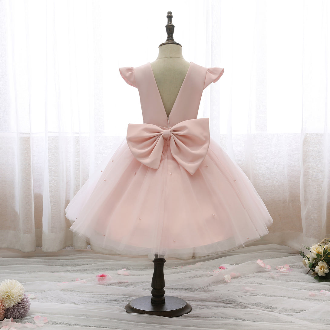 Scoop Neck Flutter Straps Knee-Length Satin/Tulle Holiday＆Christmas Dresses With Bow/Belt/Beads Girls Gidiondress