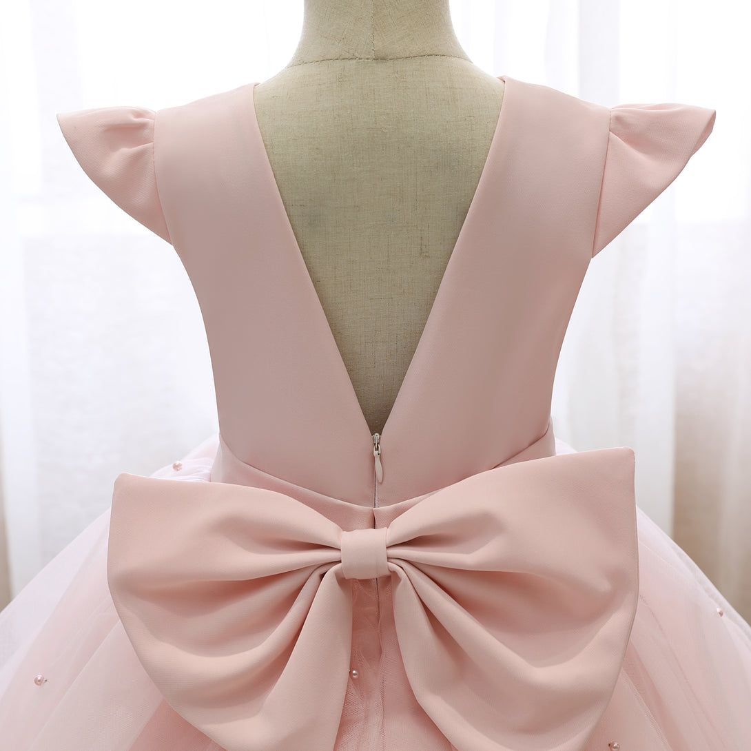 Scoop Neck Flutter Straps Knee-Length Satin/Tulle Holiday＆Christmas Dresses With Bow/Belt/Beads Girls Gidiondress