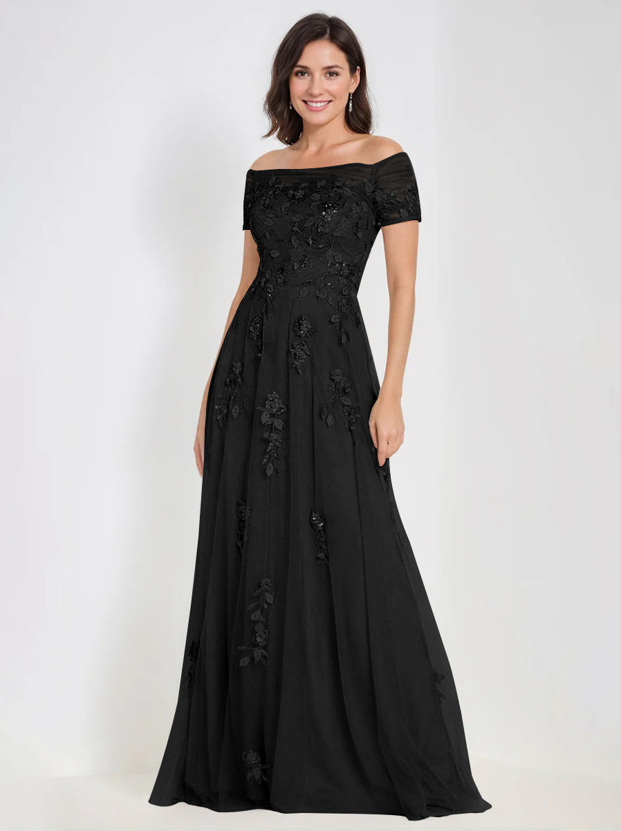 A-Line/Princess One-Shoulder 3/4 Length Sleeves Floor-Length Mother Of The Bride Dresses BabaMila