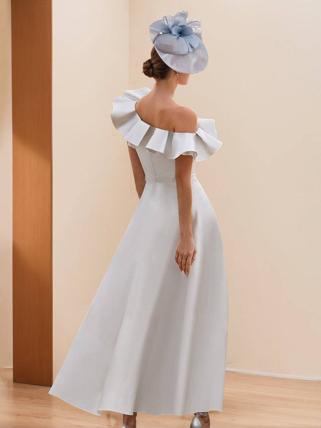 A-Line/Princess One-Shoulder Short Sleeves Ankle-Length Mother Of The Bride Dresses With Ruffles BabaMila