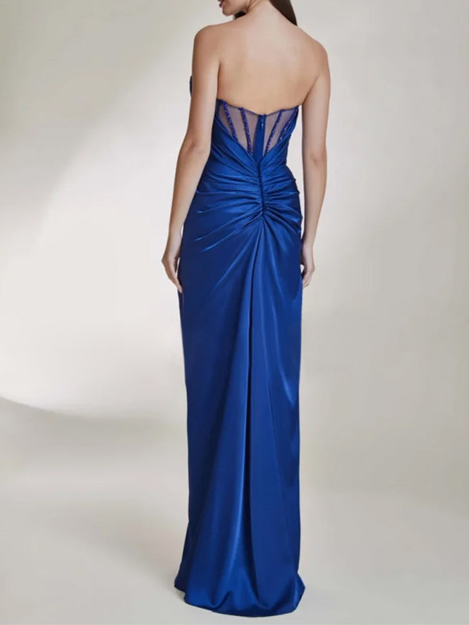 Sheath/Column Strapless V-Neck Floor-length Prom Dresses With Pleated/Split Side BabaMila