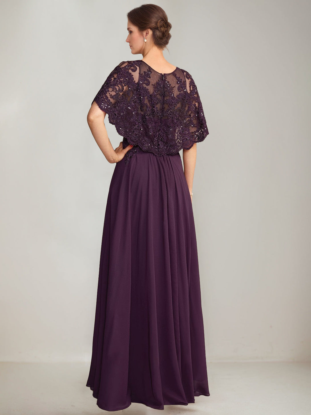 A-Line/Princess Scoop Cape Sleeves Floor-Length Pleated Mother Of The Bride Dresses With Lace Appliques & Sequins BabaMila