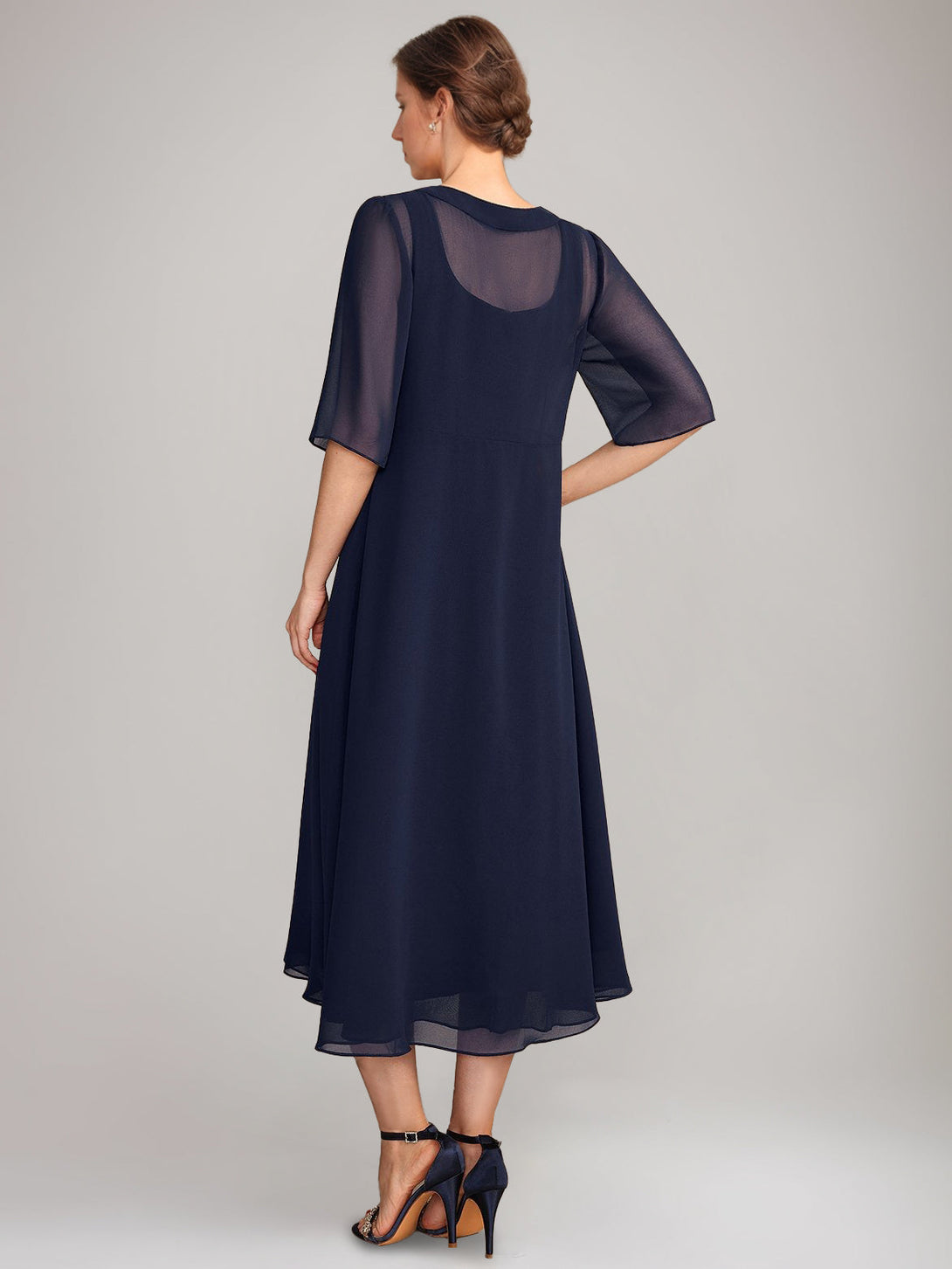 A-Line/Princess Square Neck Sleeveless Tea-Length Mother Of The Bride Dresses With Long Jacket BabaMila