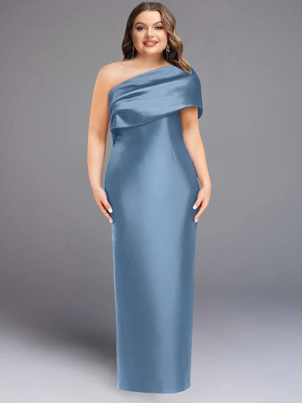 Sheath/Column One-Shoulder Sleeveless Floor-Length Plus Size Mother Of The Bride Dresses With Bowknot BabaMila