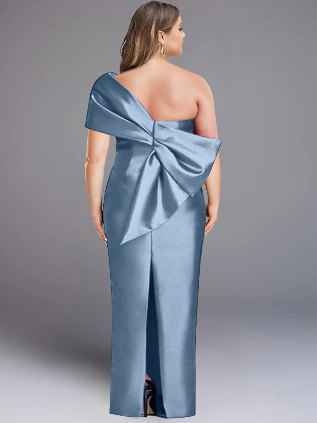Sheath/Column One-Shoulder Sleeveless Floor-Length Plus Size Mother Of The Bride Dresses With Bowknot BabaMila