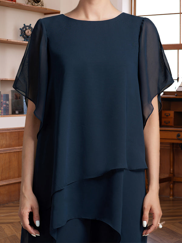 2 Pieces Scoop Half Sleeves Ankle-Length Mother Of The Bride & Groom Pantsuits BabaMila