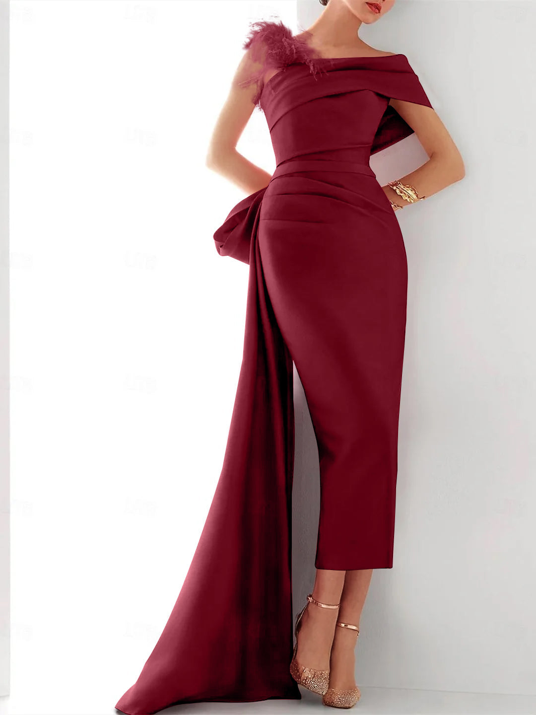 A-Line/Princess One-Shoulder 3/4 Length Sleeves Floor-Length Mother Of The Bride Dresses BabaMila