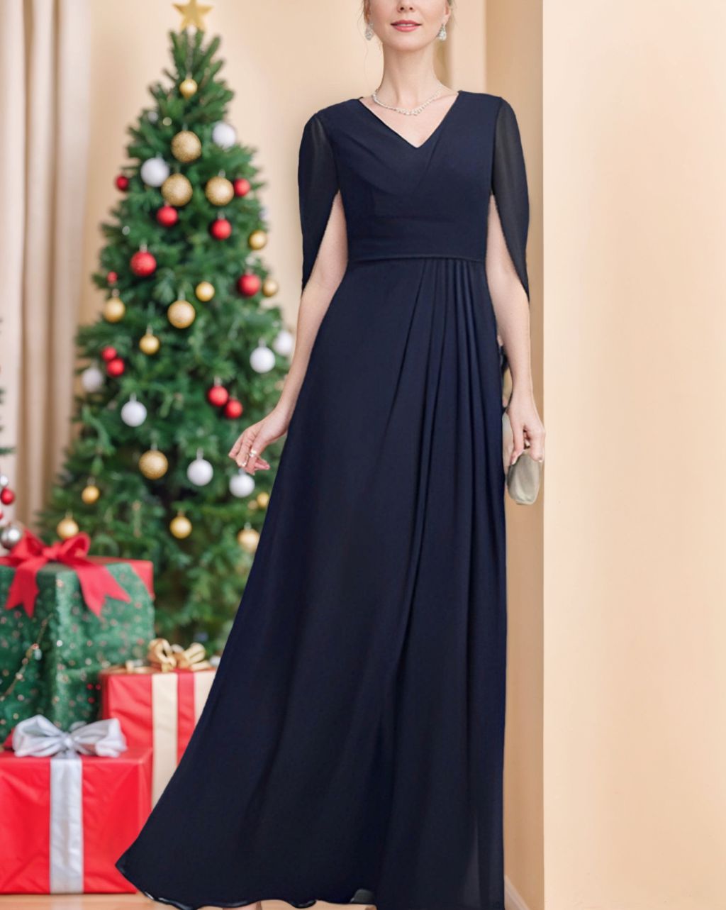 A-Line/Princess Half Sleeves V Neck Mother Of The Bride Dresses BabaMila