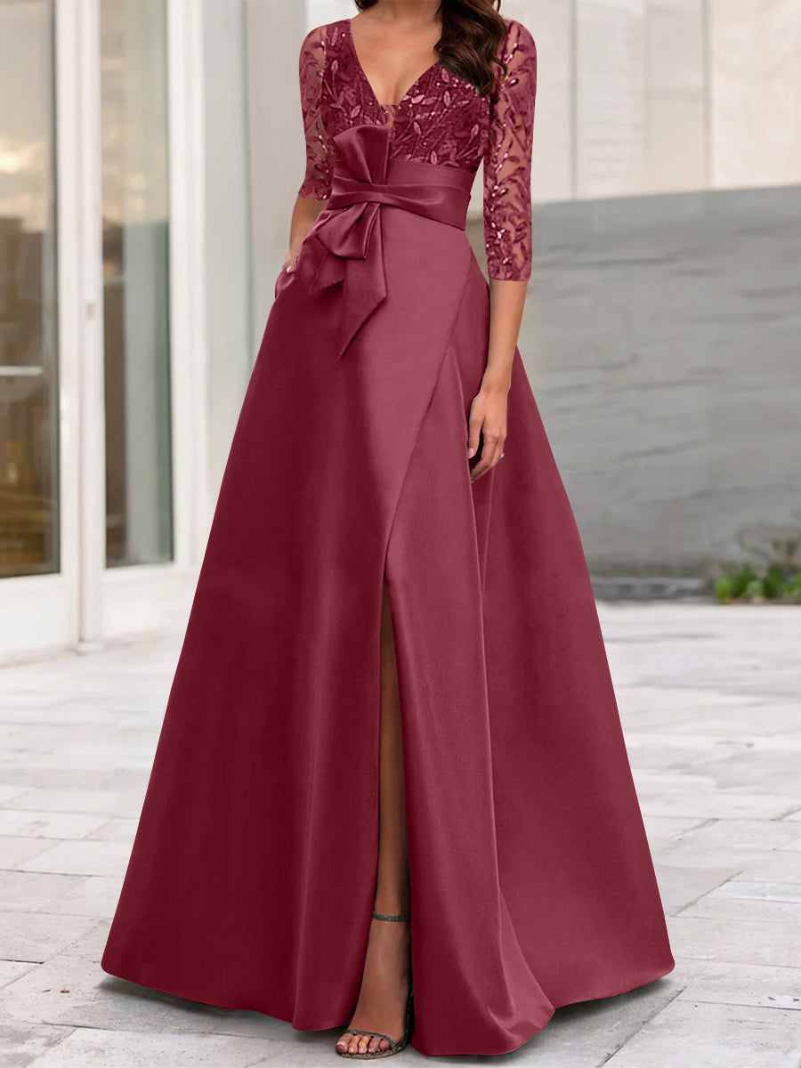 A-Line/Princess One-Shoulder 3/4 Length Sleeves Floor-Length Mother Of The Bride Dresses BabaMila