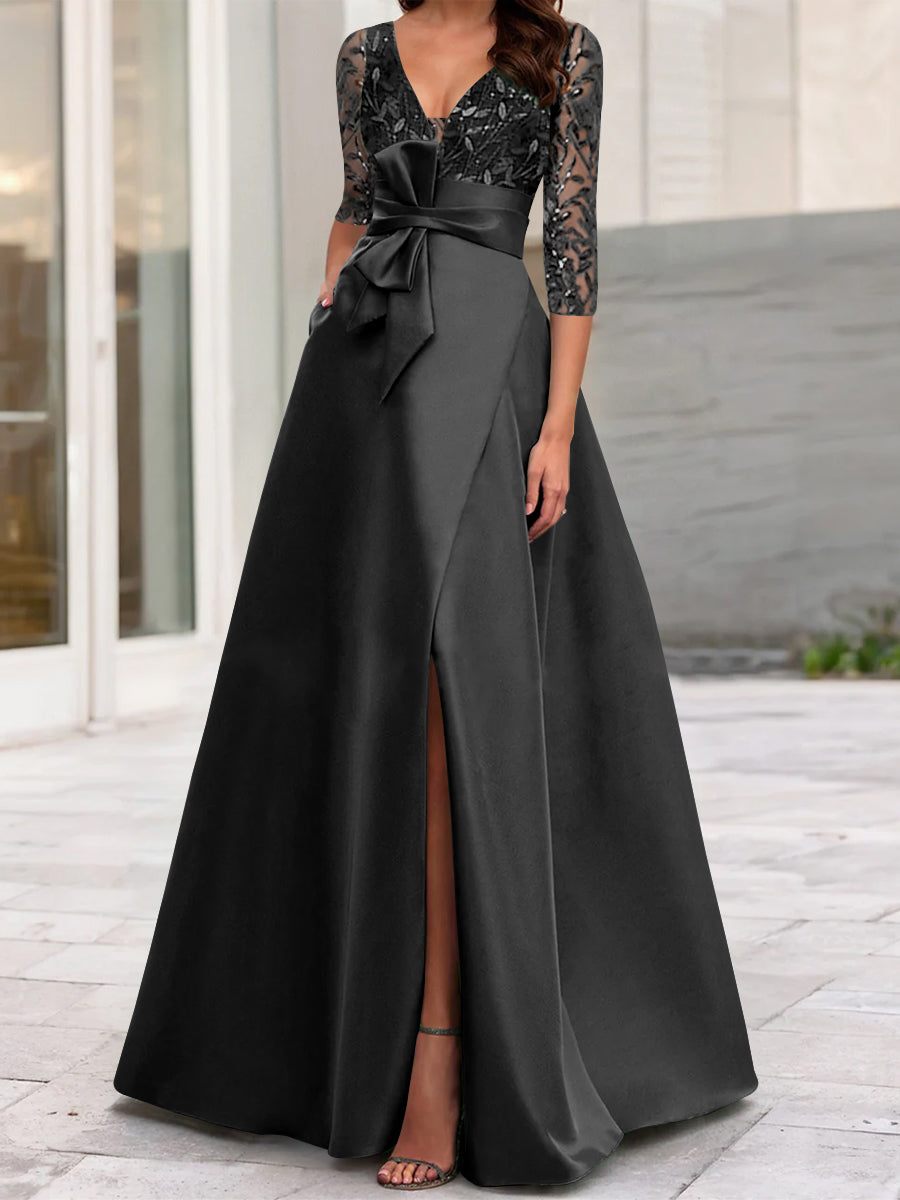 A-Line/Princess One-Shoulder 3/4 Length Sleeves Floor-Length Mother Of The Bride Dresses BabaMila