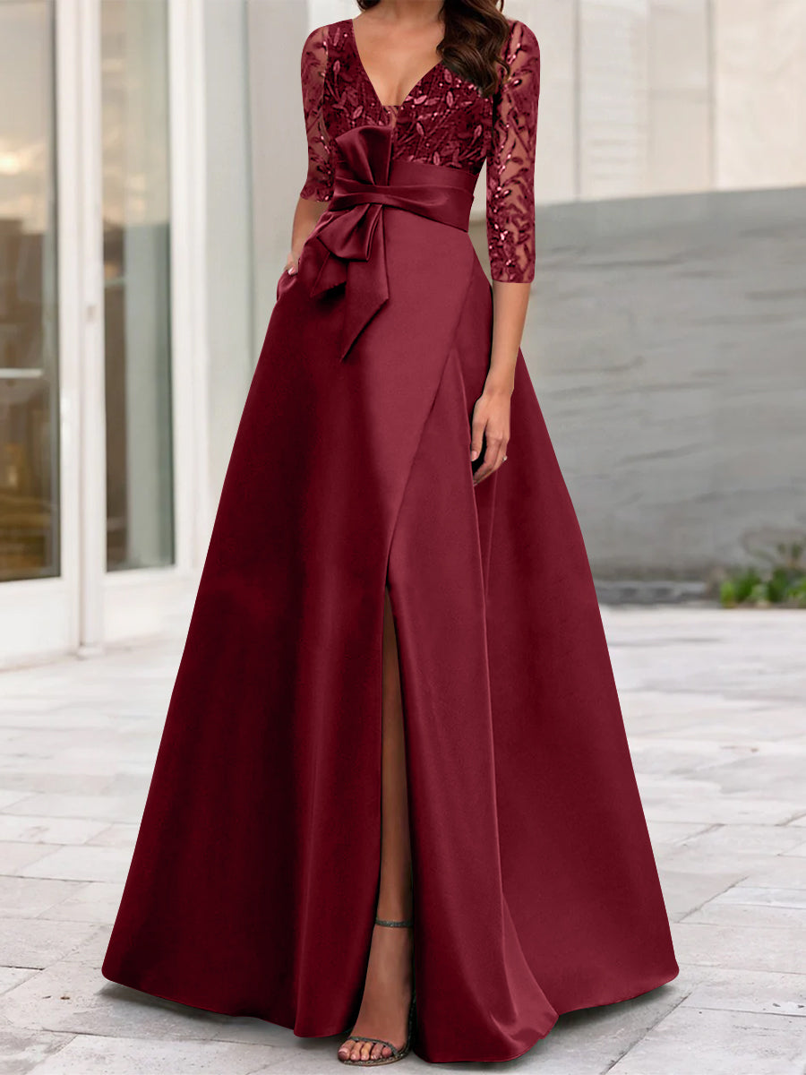 A-Line/Princess One-Shoulder 3/4 Length Sleeves Floor-Length Mother Of The Bride Dresses BabaMila