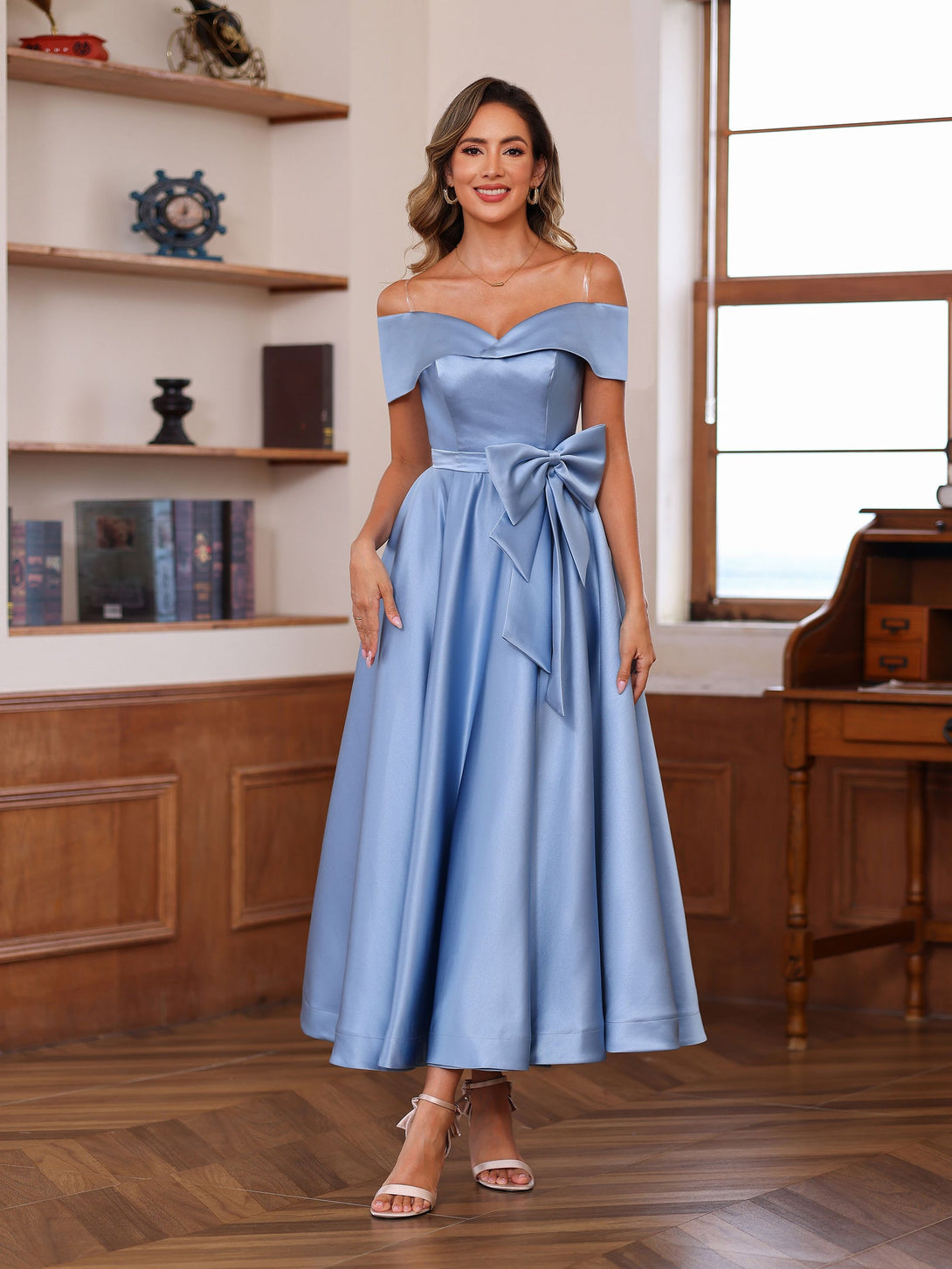 A-Line/Princess Off-The-Shoulder Sleeveless Ankle-Length Mother Of The Bride Dresses With Pockets BabaMila