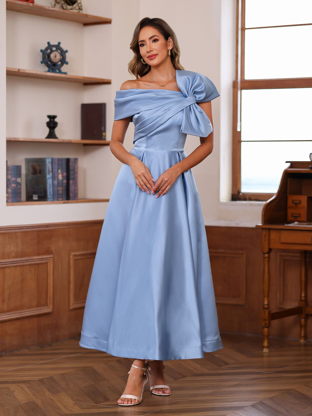 A-Line/Princess Off-The-Shoulder Sleeveless Ankle-Length Unique Mother Of The Bride Dresses With Bowknot BabaMila