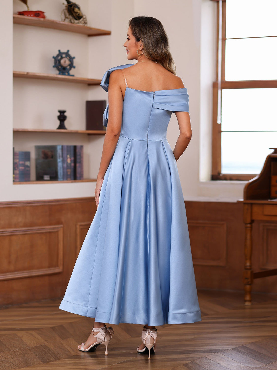 A-Line/Princess Off-The-Shoulder Sleeveless Ankle-Length Unique Mother Of The Bride Dresses With Bowknot BabaMila