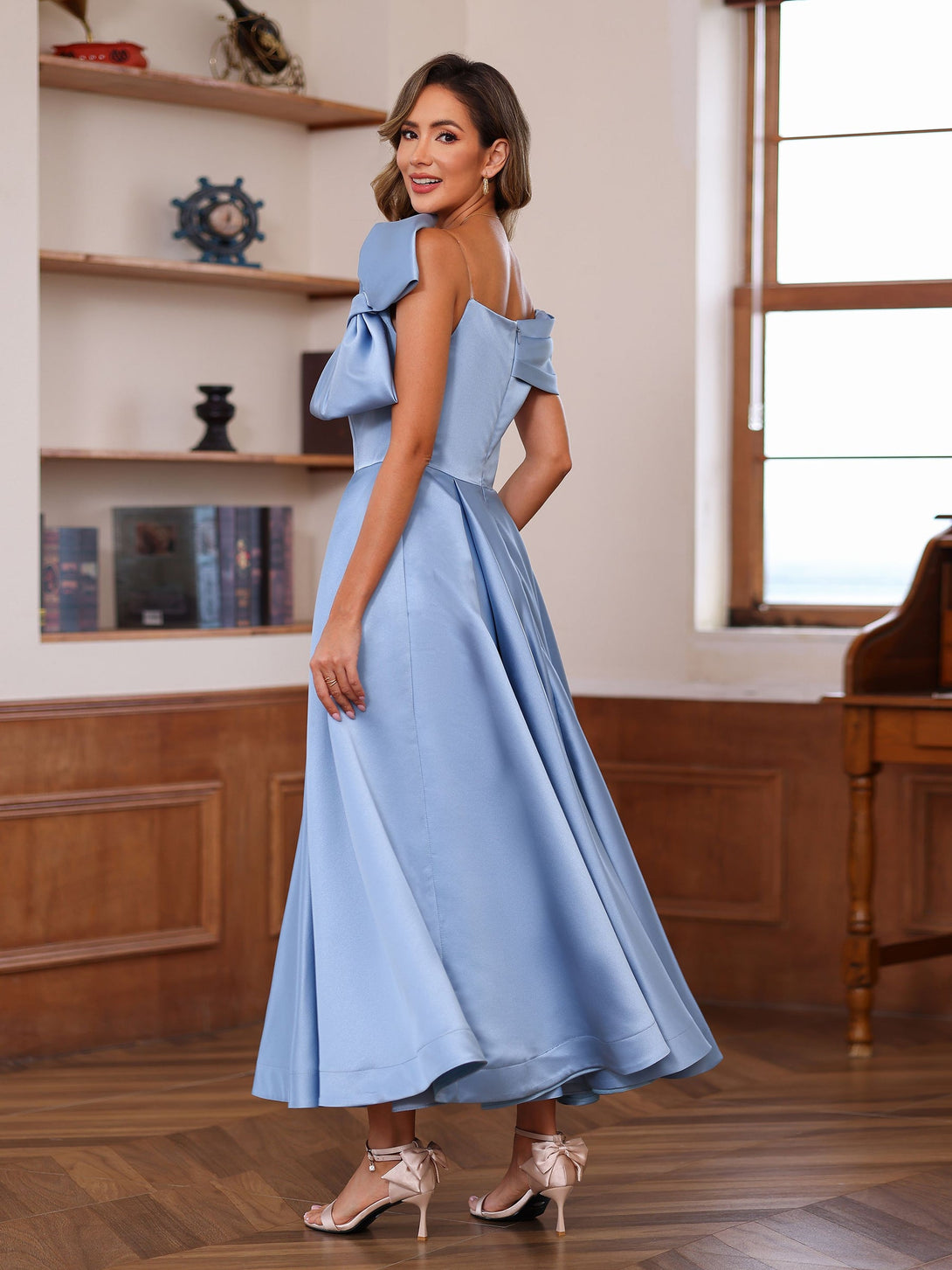 A-Line/Princess Off-The-Shoulder Sleeveless Ankle-Length Unique Mother Of The Bride Dresses With Bowknot BabaMila