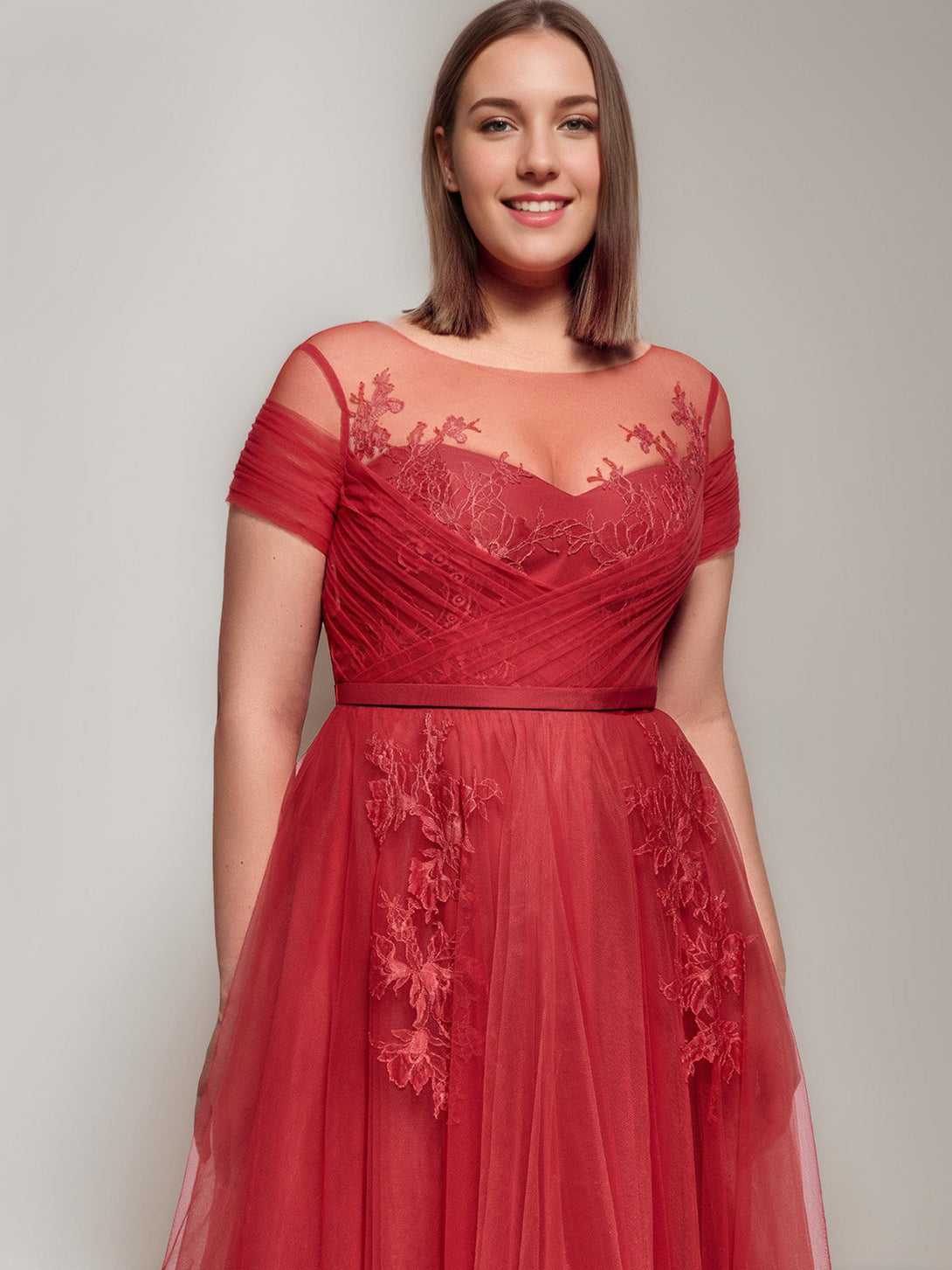 A-Line/Princess Sheer Neck Plus Size Floor-Length Mother Of The Bride Dresses With Appliques BabaMila