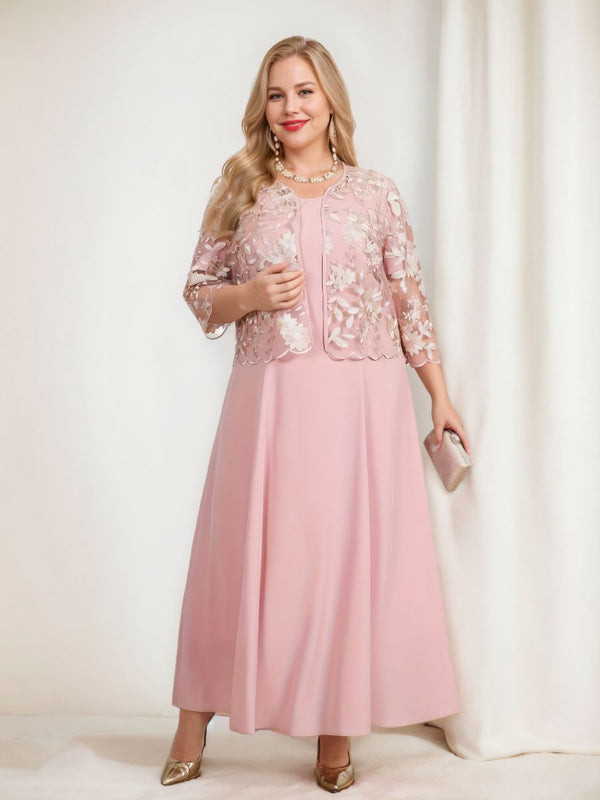 A-Line/Princess 3/4 Sleeves Tea-Length Plus Size Mother Of The Bride Dresses With Appliques & Jacket BabaMila